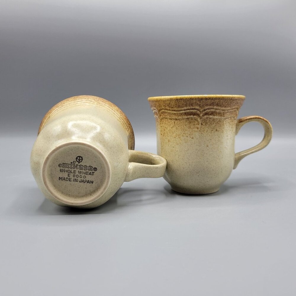 Vintage Mikasa Whole Wheat Stoneware Coffee Mugs Set Of 2 E 8000 Made In Japan - Picture 4 of 14